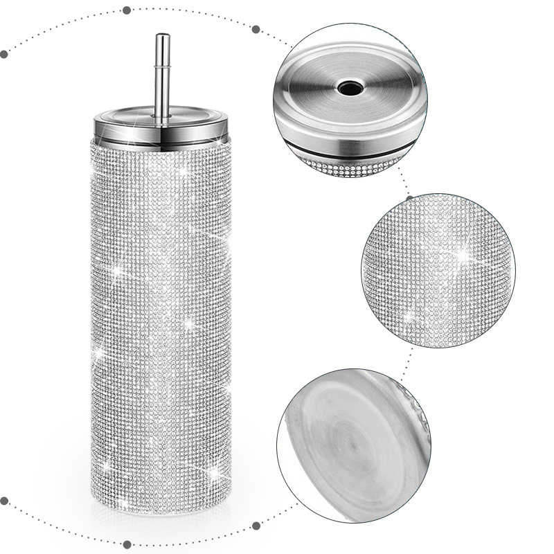 20oz straight diamond tumbler with metal lid and straw stainless steel water bottle double wall insulated drinking cup