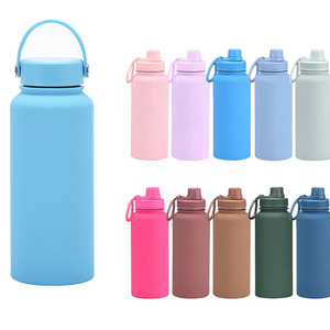 Portable 1L Stainless Steel Bottle Double Wall Insulated Vacuum Flask matte rubber Powder Coated Metal Water Bottle for Sports