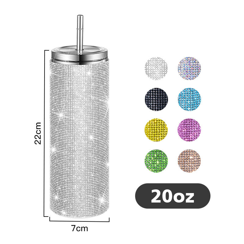 20oz straight diamond tumbler with metal lid and straw stainless steel water bottle double wall insulated drinking cup