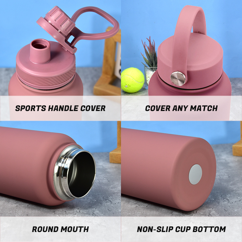 Portable 1L Stainless Steel Bottle Double Wall Insulated Vacuum Flask matte rubber Powder Coated Metal Water Bottle for Sports