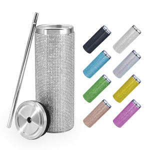 20oz straight diamond tumbler with metal lid and straw stainless steel water bottle double wall insulated drinking cup