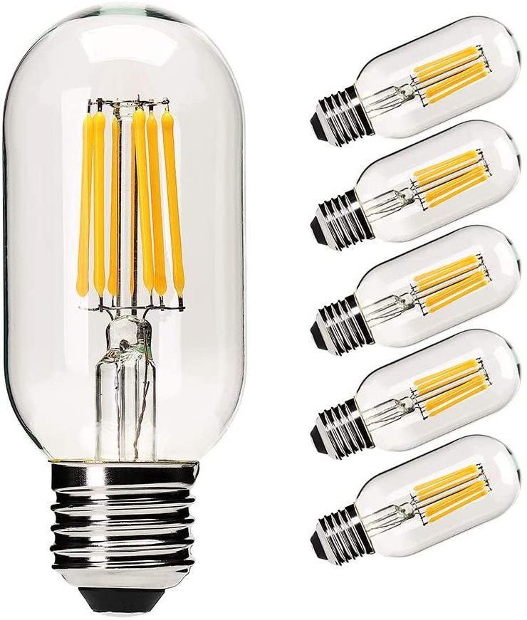 Dimmable T45 LED Edison Bulb,2700K Warm White,6W Antique Tubular LED  Filament Bulbs,60 Watt Equivalent E26 Base,550Lm,Pack of 1