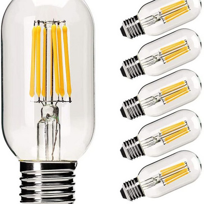 Dimmable T45 LED Edison Bulb,2700K Warm White,6W Antique Tubular LED  Filament Bulbs,60 Watt Equivalent E26 Base,550Lm,Pack of 1