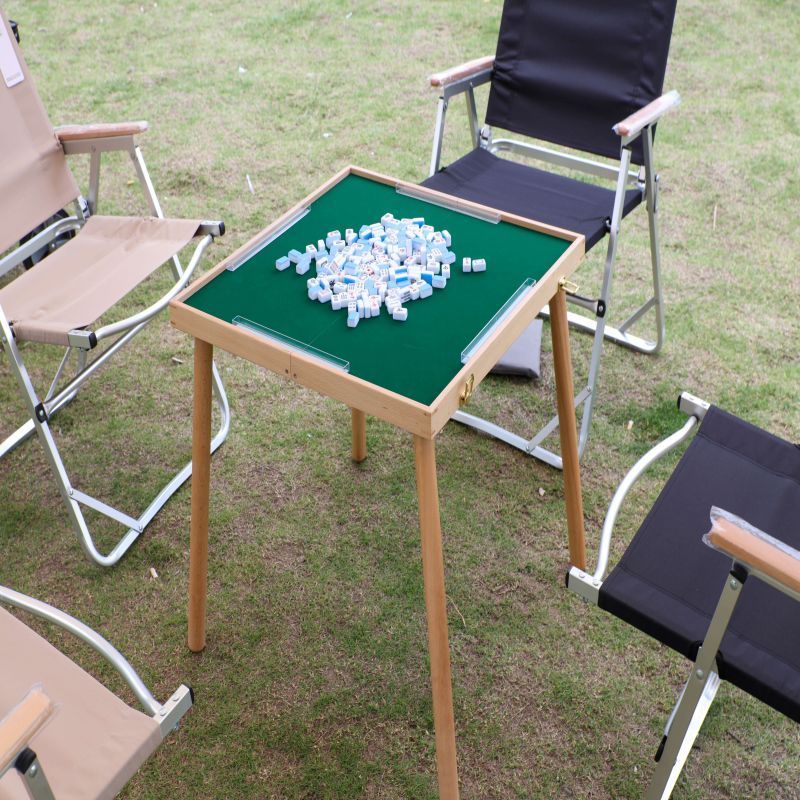 Outdoor Portable Design 4 Person Manual Square Gambling Wooden Folding Mahjong Table