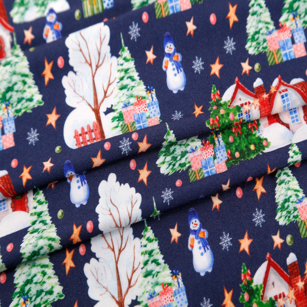 Factory manufacturer custom printed festival christmas design digital print bamboo spandex knit fabric for clothing