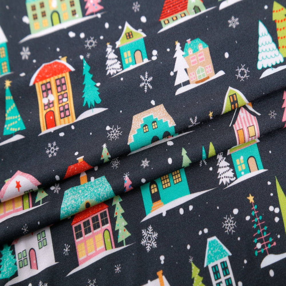 Factory manufacturer custom printed festival christmas design digital print bamboo spandex knit fabric for clothing