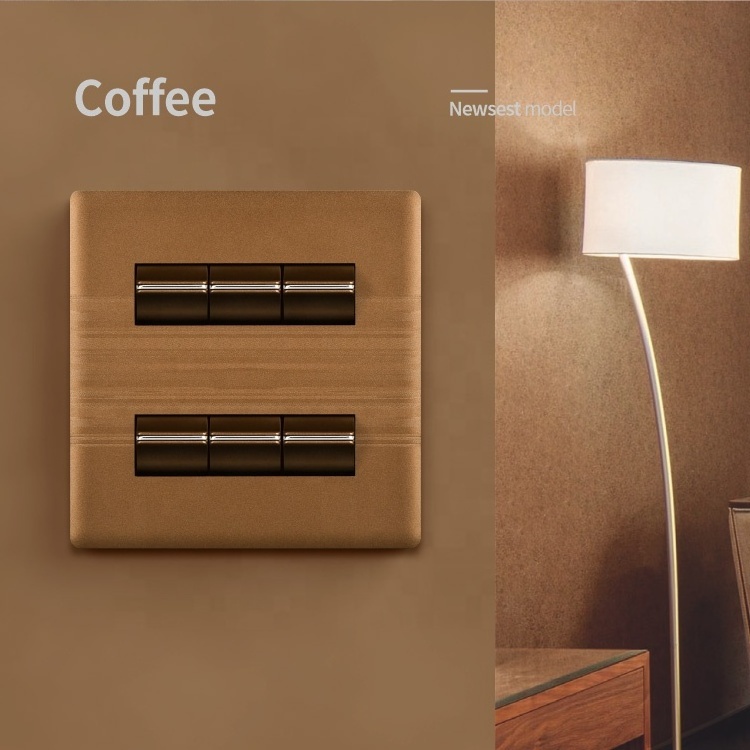 Tyelc Coffee Newest  UK design Pakistan 6 gang 2 socket  modern 6+2 Switch Socket electric UK sockets wall switches