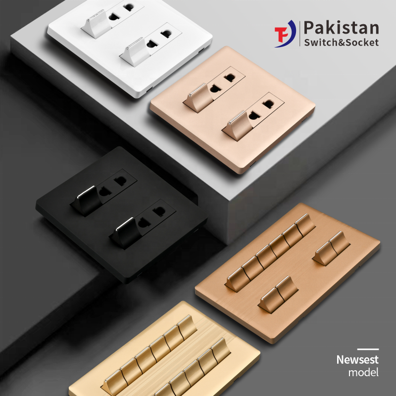 Tyelc Coffee Newest  UK design Pakistan 6 gang 2 socket  modern 6+2 Switch Socket electric UK sockets wall switches