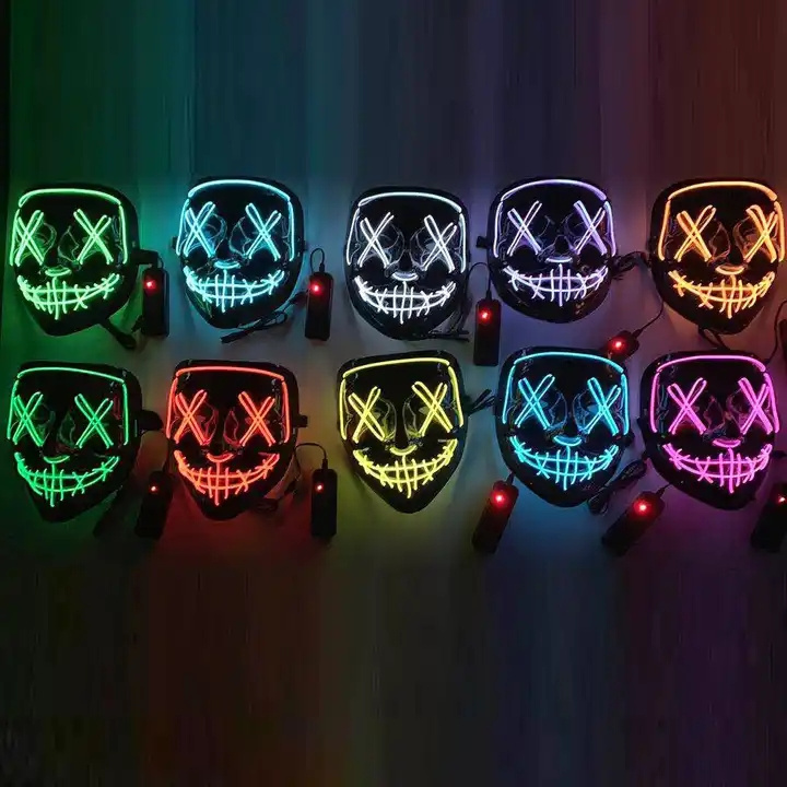 1P Scary Halloween Colplay Light Up Purge Mask Halloween Masquerade Party LED Face Masks for Kids Men Women Mask Glowing in Dark