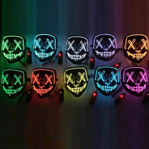 1P Scary Halloween Colplay Light Up Purge Mask Halloween Masquerade Party LED Face Masks for Kids Men Women Mask Glowing in Dark