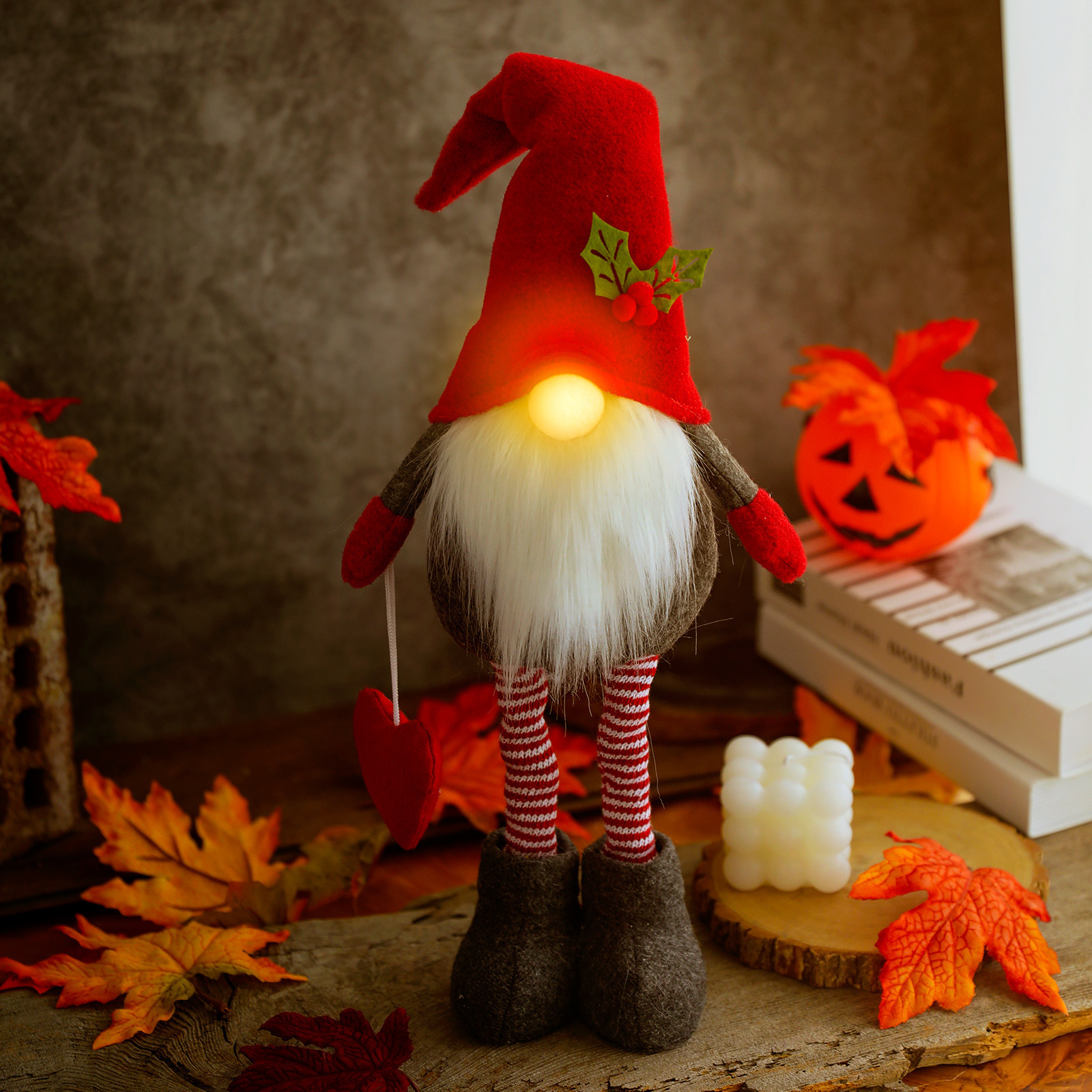 Christmas LED Retractable Gnome Long Legs Standing Faceless Santa Dolls Forest Man Telescopic Toy Decoration Ornaments Gift Kid