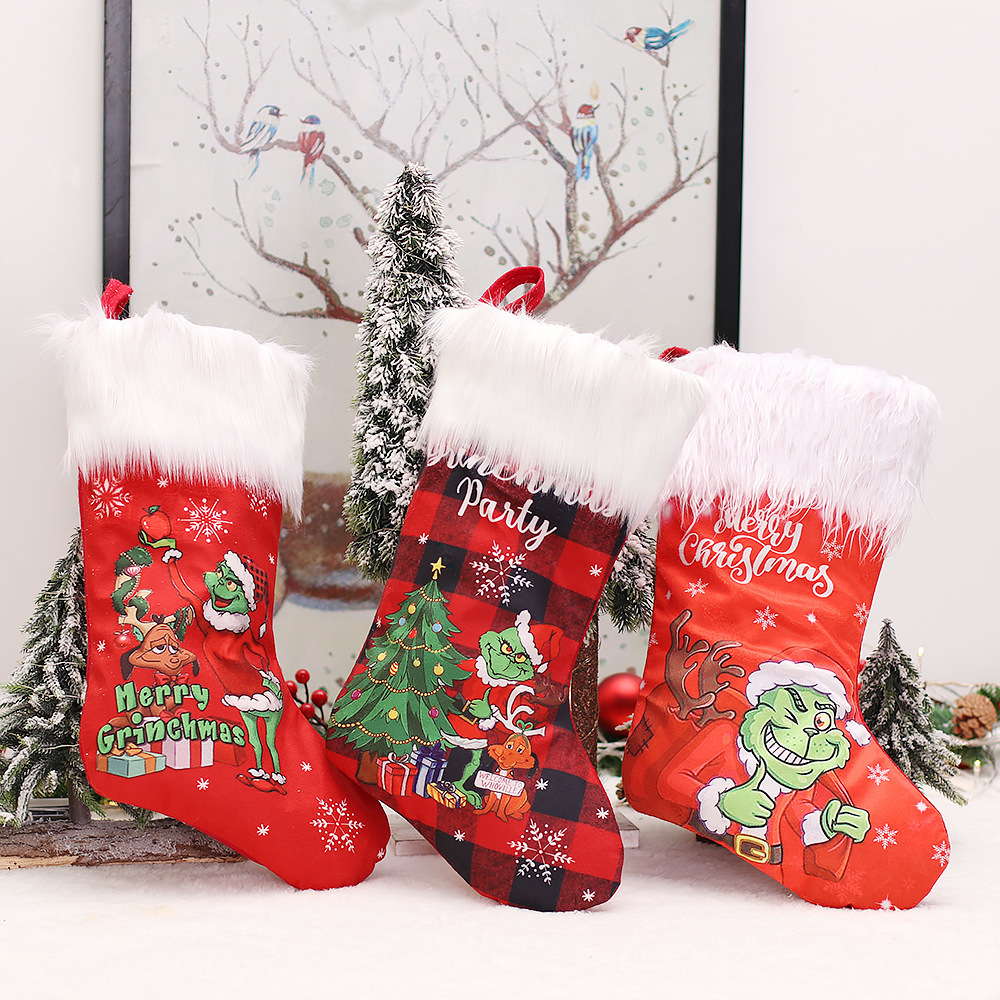 New Christmas decorations plush grinch Christmas stocking kids gift bag Xmas stocking gift bag