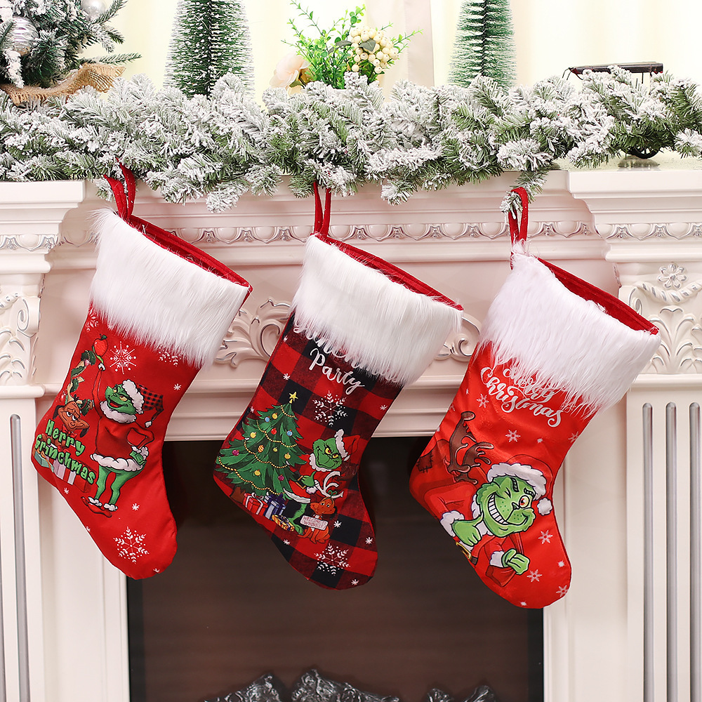 New Christmas decorations plush grinch Christmas stocking kids gift bag Xmas stocking gift bag