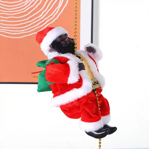 Climbing African American Santa Claus rope ladder hanging decoration Christmas tree electric music other christmas decorations