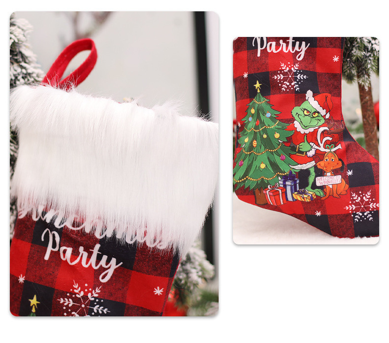 New Christmas decorations plush grinch Christmas stocking kids gift bag Xmas stocking gift bag