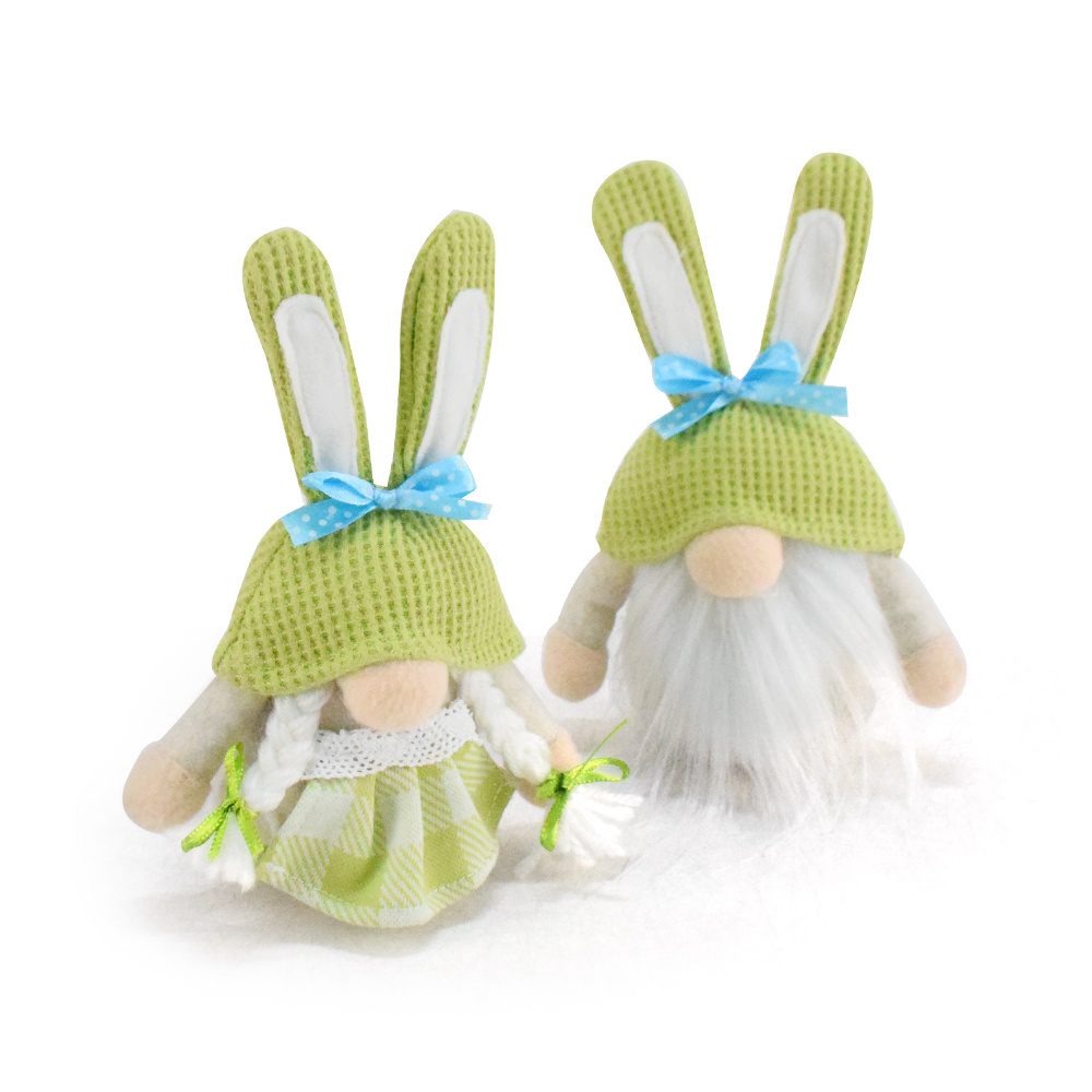 Handmade Little Green Rabbit Dwarf Easter Bunny Decoration New Spring Home Christmas Halloween Ramadan Boxed Gift Gongke Dolls