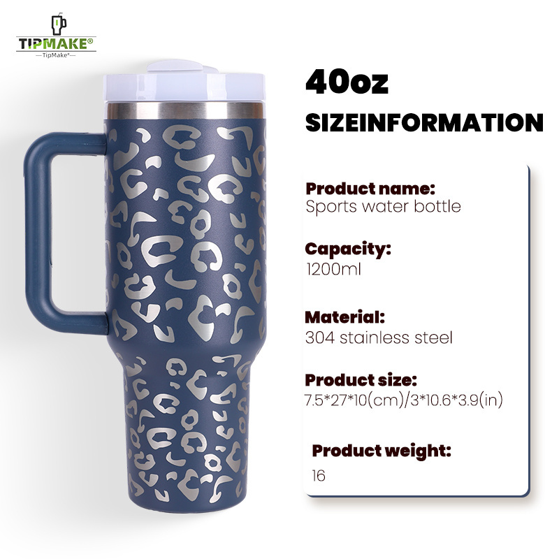 new 40 oz Leopard print quencher H2.0 tumbler portable insulated Stainless Steel Coffee Mug with Lids and Straw Mugs For Camping