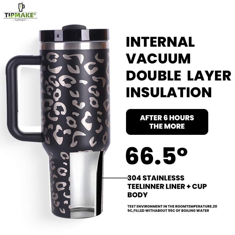 new 40 oz Leopard print quencher H2.0 tumbler portable insulated Stainless Steel Coffee Mug with Lids and Straw Mugs For Camping