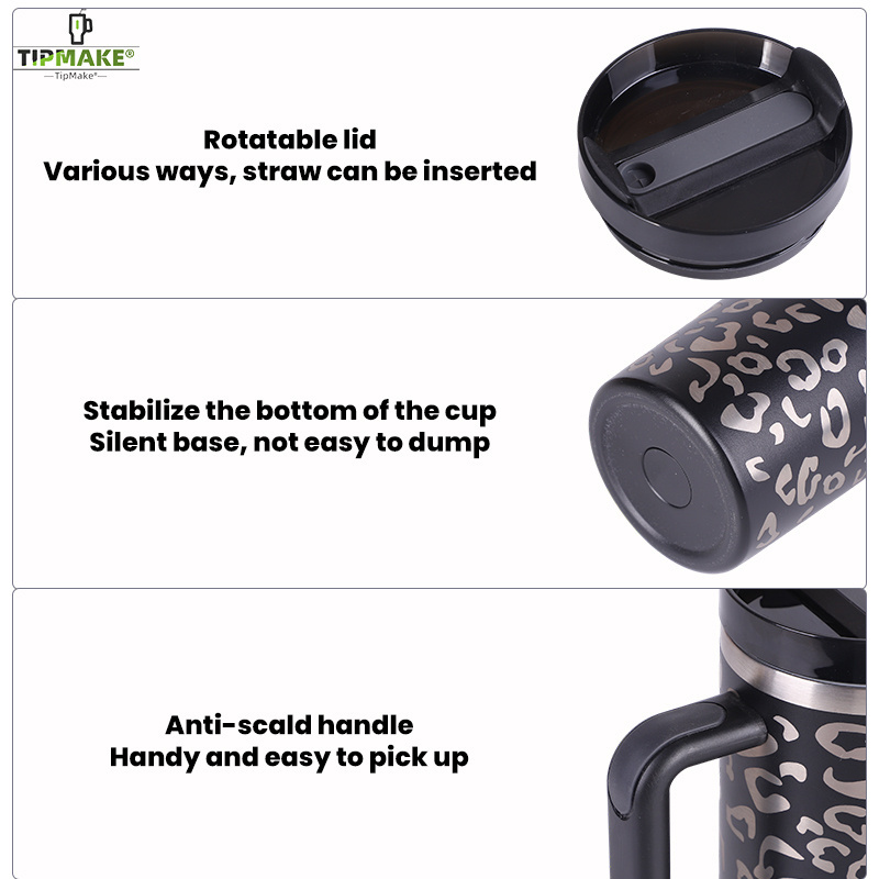 new 40 oz Leopard print quencher H2.0 tumbler portable insulated Stainless Steel Coffee Mug with Lids and Straw Mugs For Camping