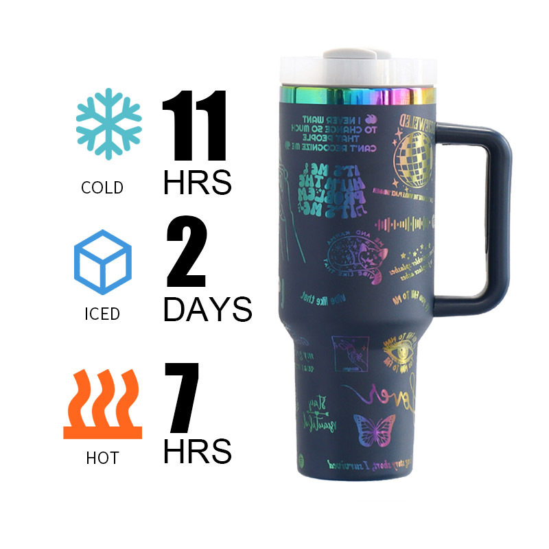 40oz Tumbler with handle H2.0 custom logo insulated double wall stainless steel thermos bottles adventure quencher travel mugs