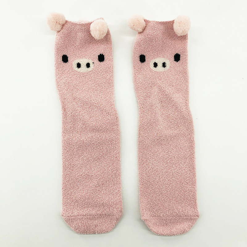 Custom design logo OEM super soft  micro feather yarn warp knitted  winter warm thick fluffy crew home floor socks for women