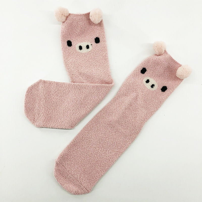 Custom design logo OEM super soft  micro feather yarn warp knitted  winter warm thick fluffy crew home floor socks for women