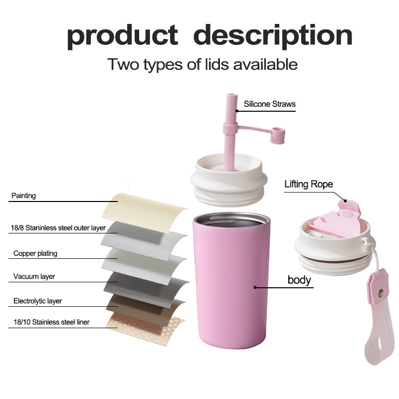 Two kinds of lids 420/450ml coffee mug  stainless steel vacuum travel office sublimation tumbler metal cup