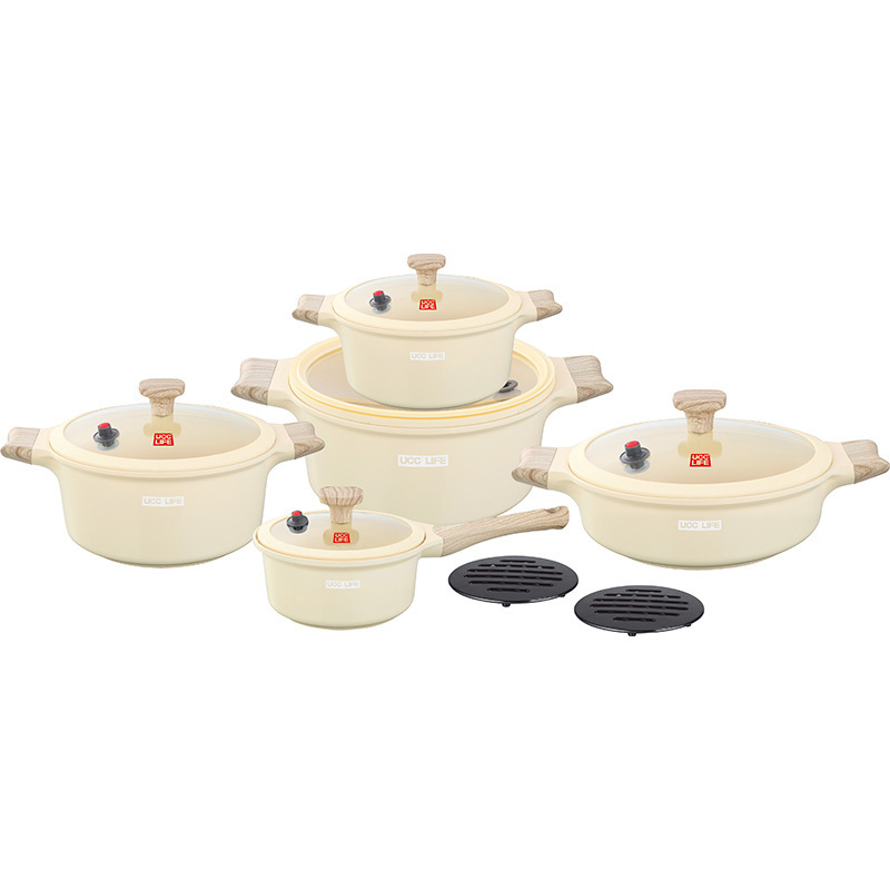 12pcs Set Micro-Pressure Soup Pot Suit Ceramic Non-Stick Aluminum Pot with Metal Material