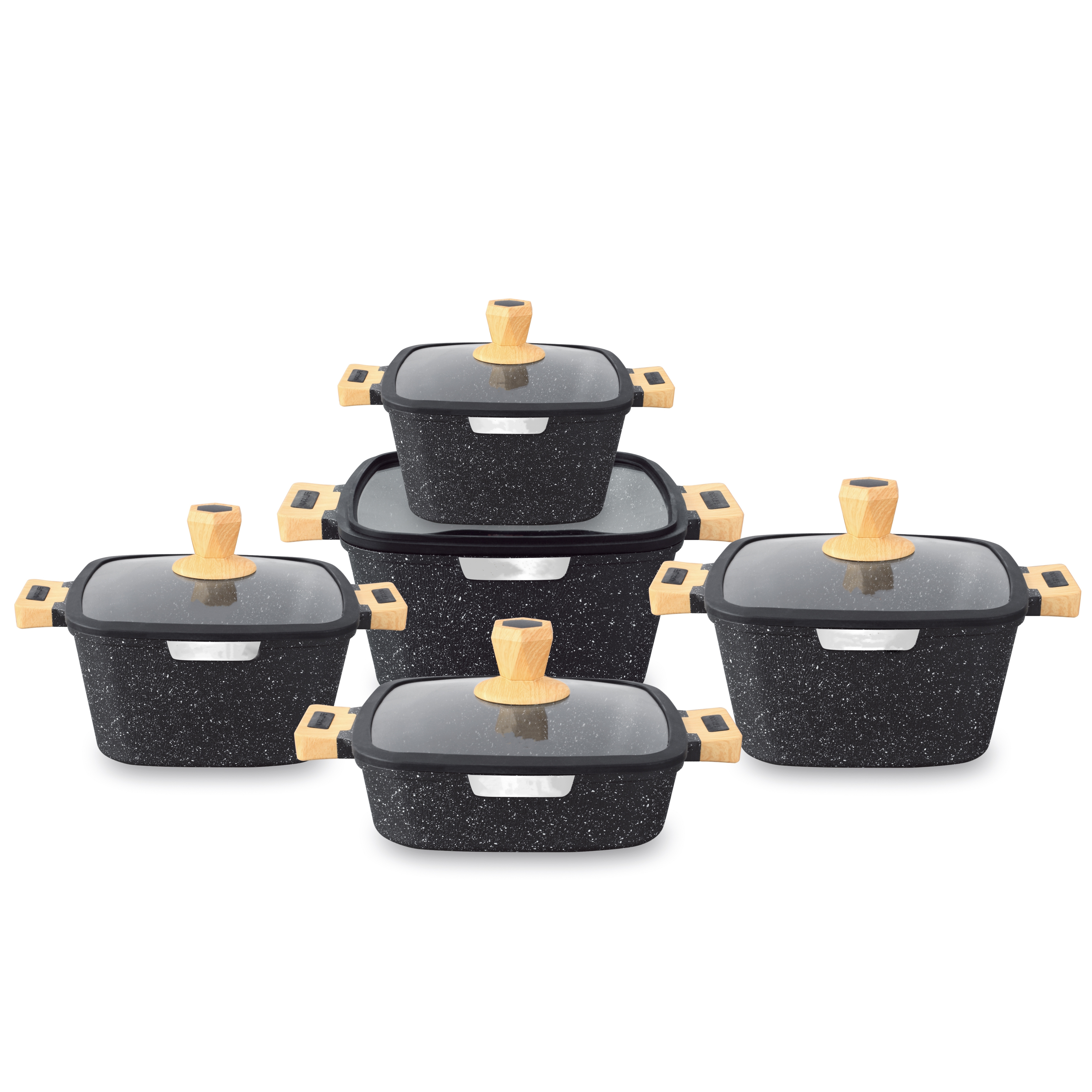 10 pcs square kitchen cookware set with silicon ,heat resistant handle,nonstick coating suitable all stoves