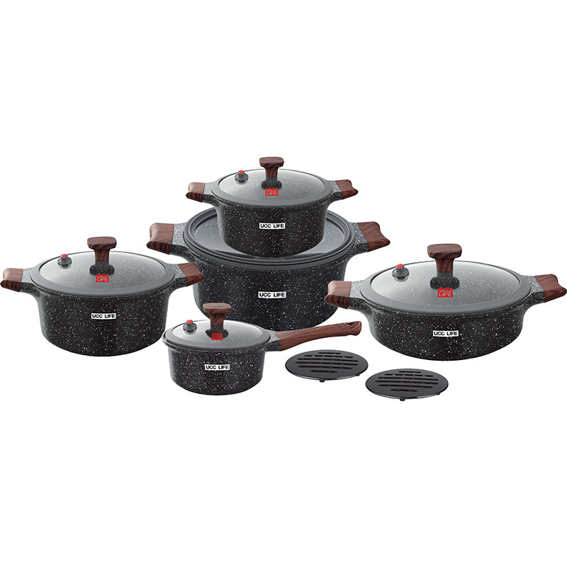 12pcs Set Micro-Pressure Soup Pot Suit Ceramic Non-Stick Aluminum Pot with Metal Material