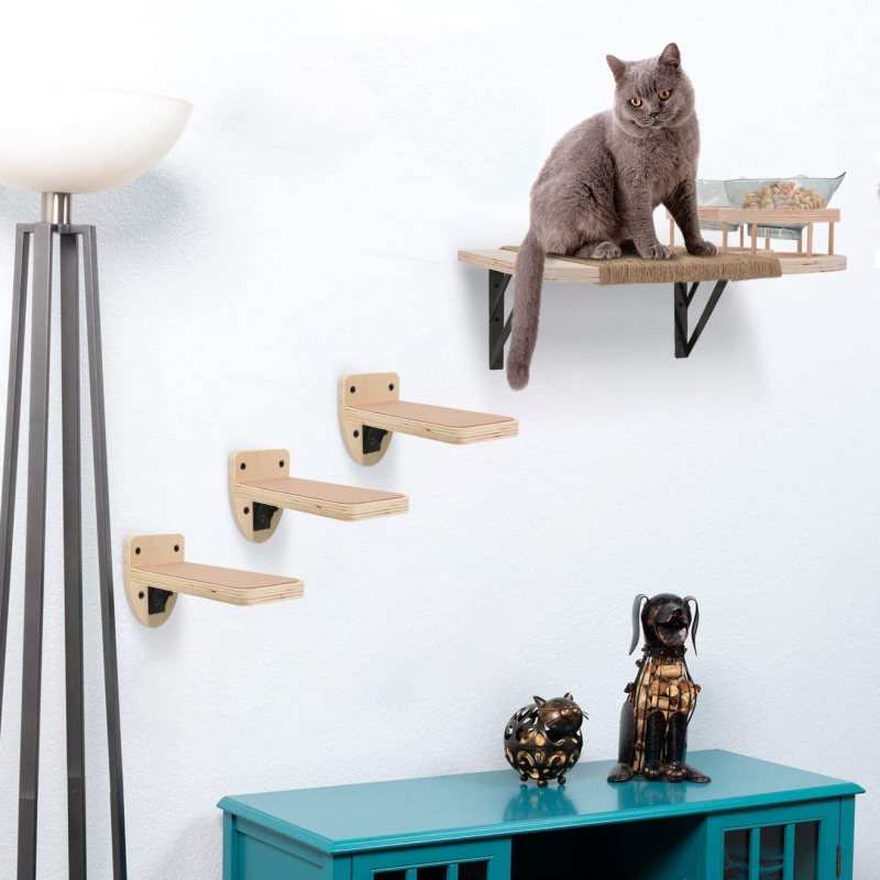 New solid wooden cat wall mounted cat scratching shelf furniture cat litter pet rack