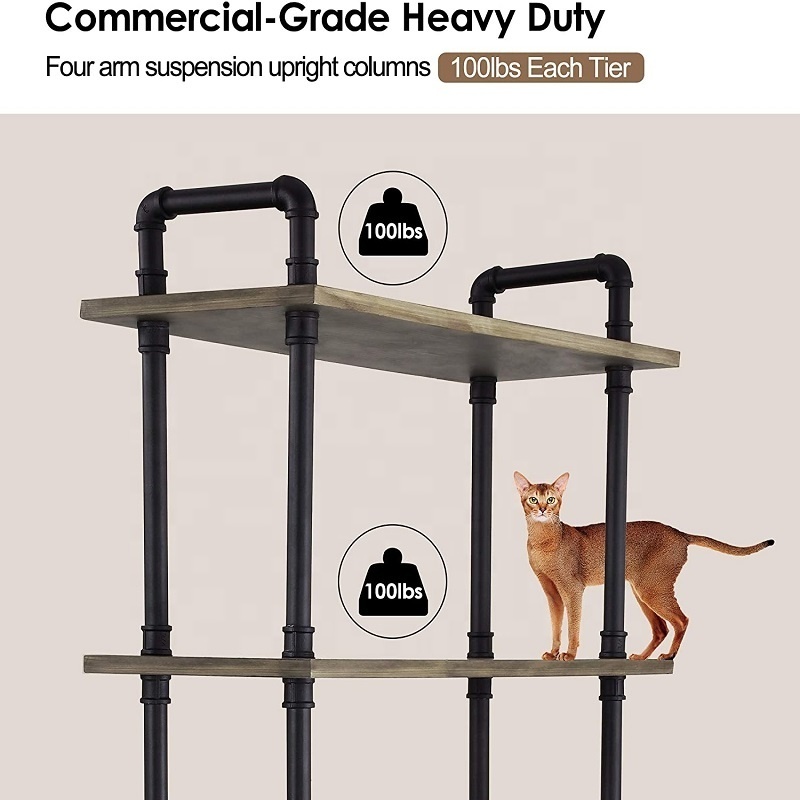 Industrial Pipe Shelves Floor Flange Malleable Iron Fitting Wood Ladder Bookshelf Wall Mounted Shelf