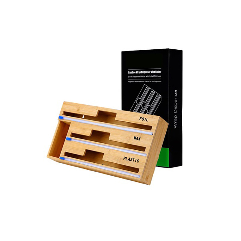 Organisateur De Tiroirs Kitchen Drawer Organizer Bamboo Foil Wax Paper Wood Plastic Wrap Dispenser with Slide Cutter