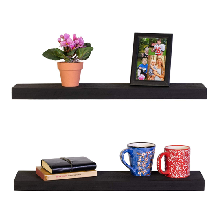 Factory wholesale  morden rectangle black pine handmade wall mount  wood floating shelves