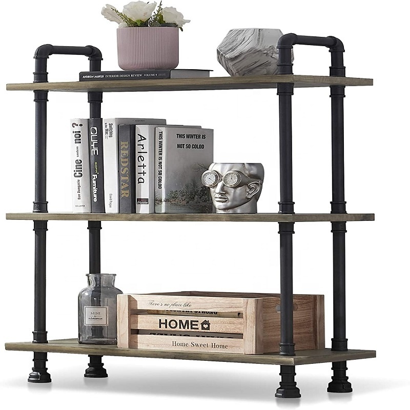 Industrial Pipe Shelves Floor Flange Malleable Iron Fitting Wood Ladder Bookshelf Wall Mounted Shelf