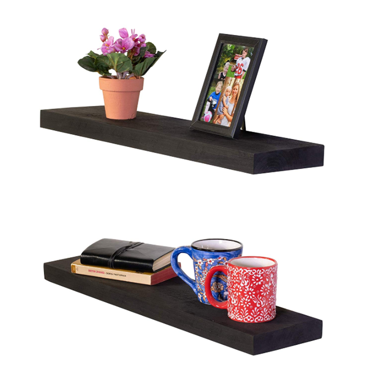 Factory wholesale  morden rectangle black pine handmade wall mount  wood floating shelves