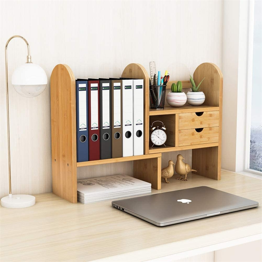 3 Tier Bamboo Desk Organizer with 3 Drawers for Desktop Office Supplies, Kitchen and Home