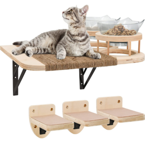 New solid wooden cat wall mounted cat scratching shelf furniture cat litter pet rack