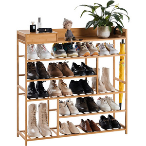 Boot Storage Organizer Bamboo Wood Shoe Bench Rack with Cushion Upholstered Padded Seat