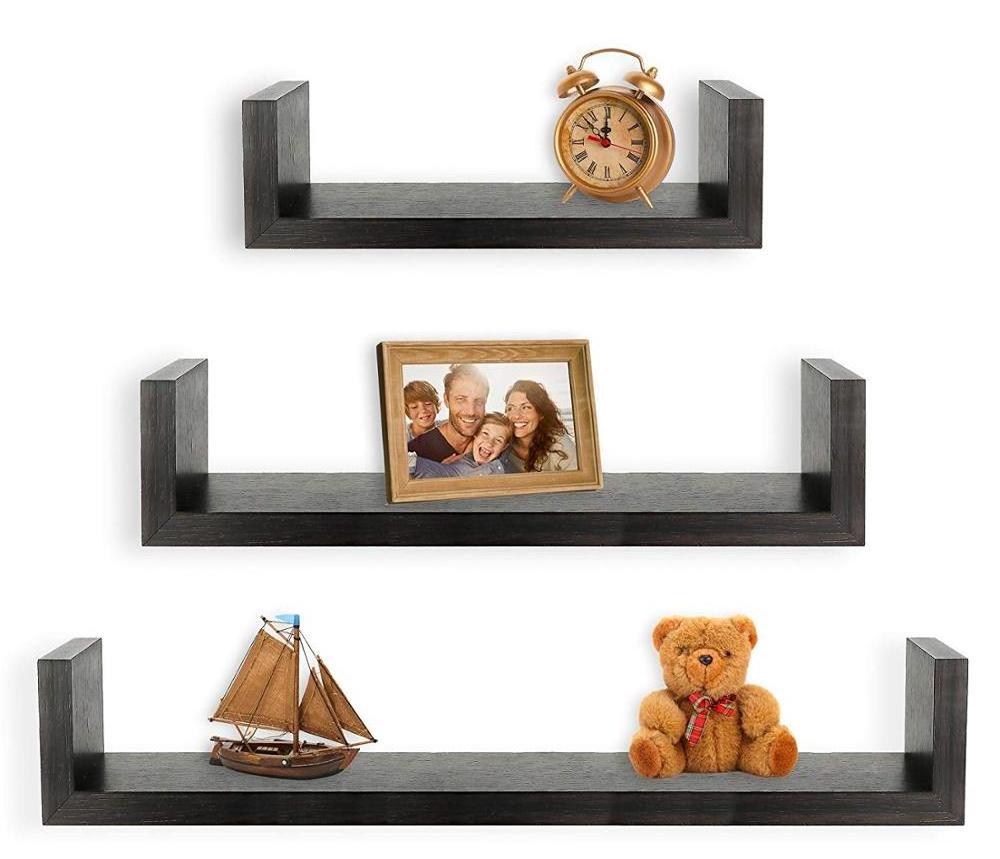 Set of 3 Wood Floating U Shaped Shelves Wall shelves for Living Room