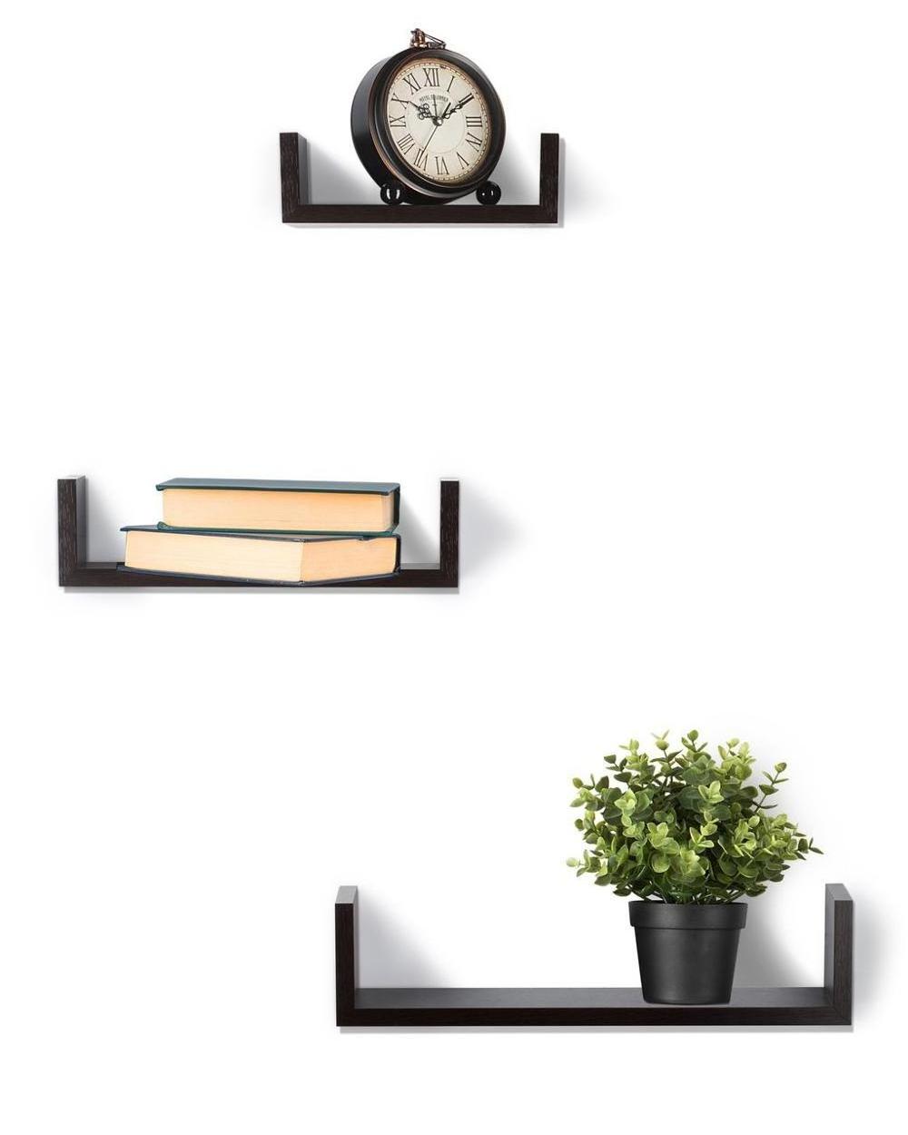 Set of 3 Wood Floating U Shaped Shelves Wall shelves for Living Room