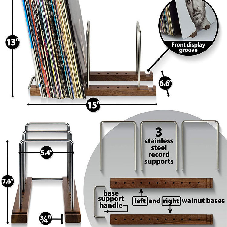 Multi Function Wood File Folder Vinyl Record Rack,audio big cd case rack stand,floating Iron Divider Wholesale Wood CD Rack