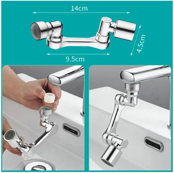 1440 Universal Rotation Faucet Sprayer Head Dual Effluent Washbasin Kitchen Robot Arm Extension Faucets Aerator Bubbler Nozzle