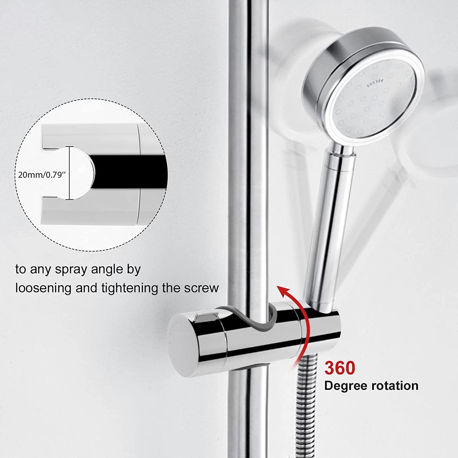 Replacement Hand Shower Bracket for Slide Bar 18-25MM Adjustable Rail Shower Head Holder Chrome Finished