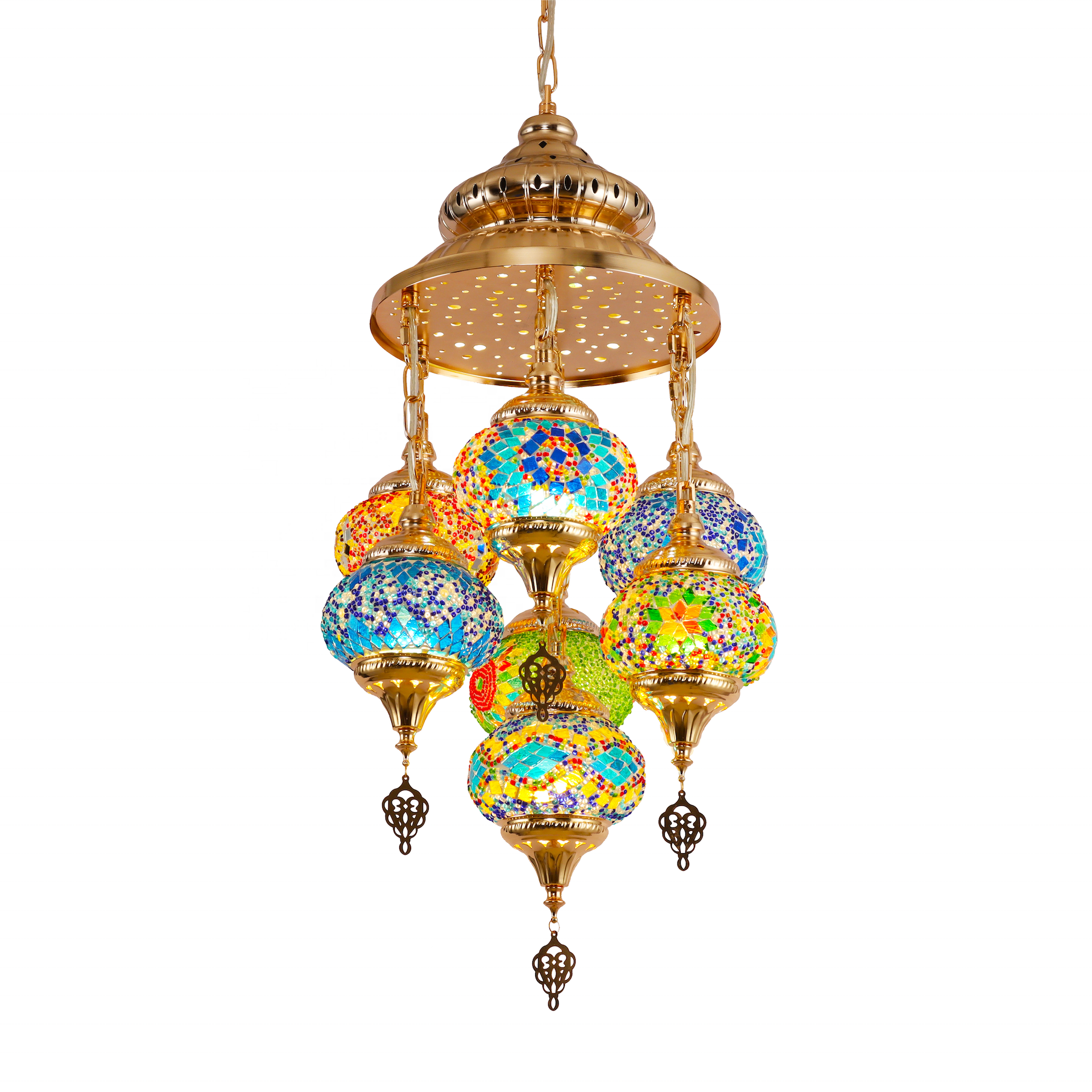 Turkish style Bohemian style  Handmade Mosaic electroplating French gold or green bronze Chandelier