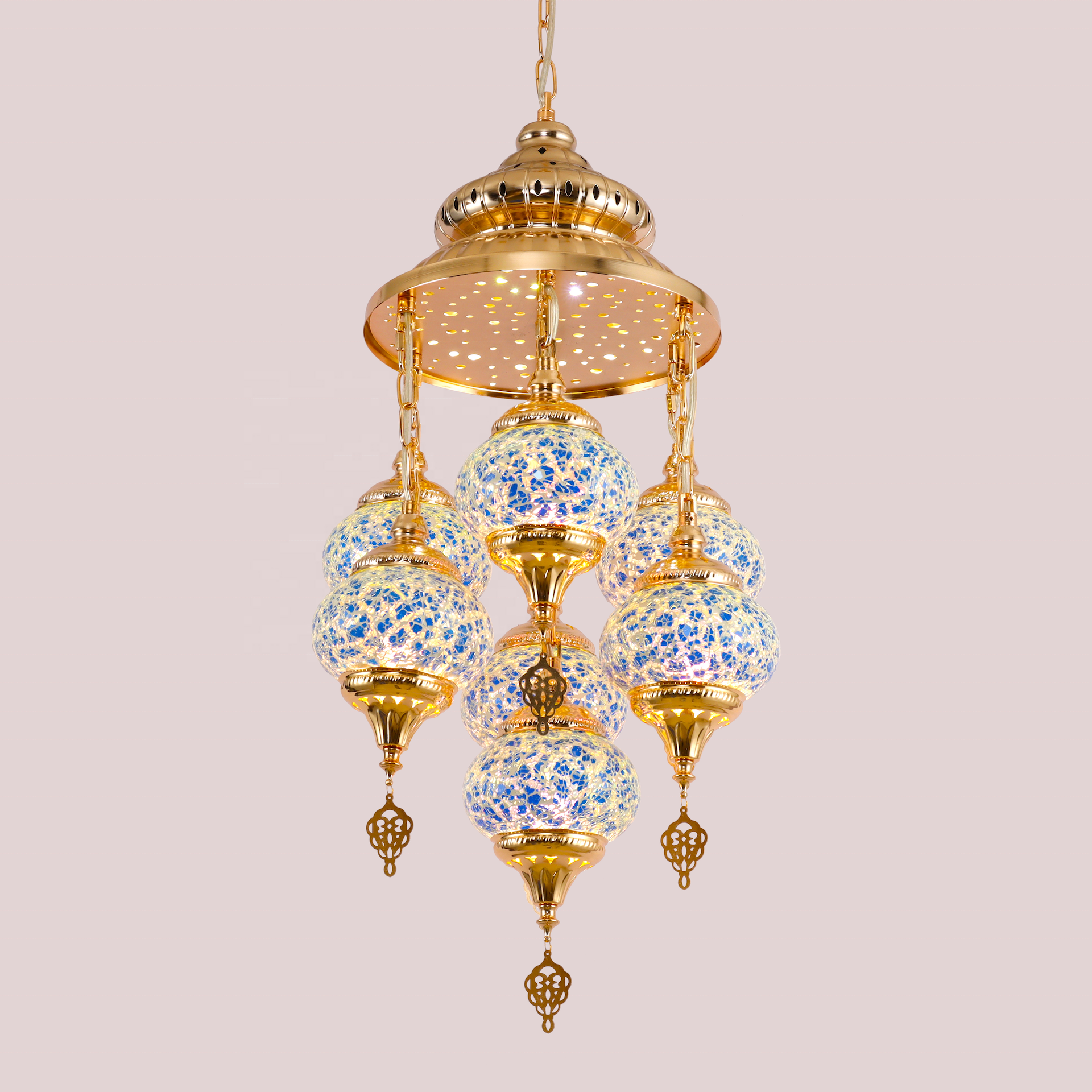 Turkish style Bohemian style  Handmade Mosaic electroplating French gold or green bronze Chandelier