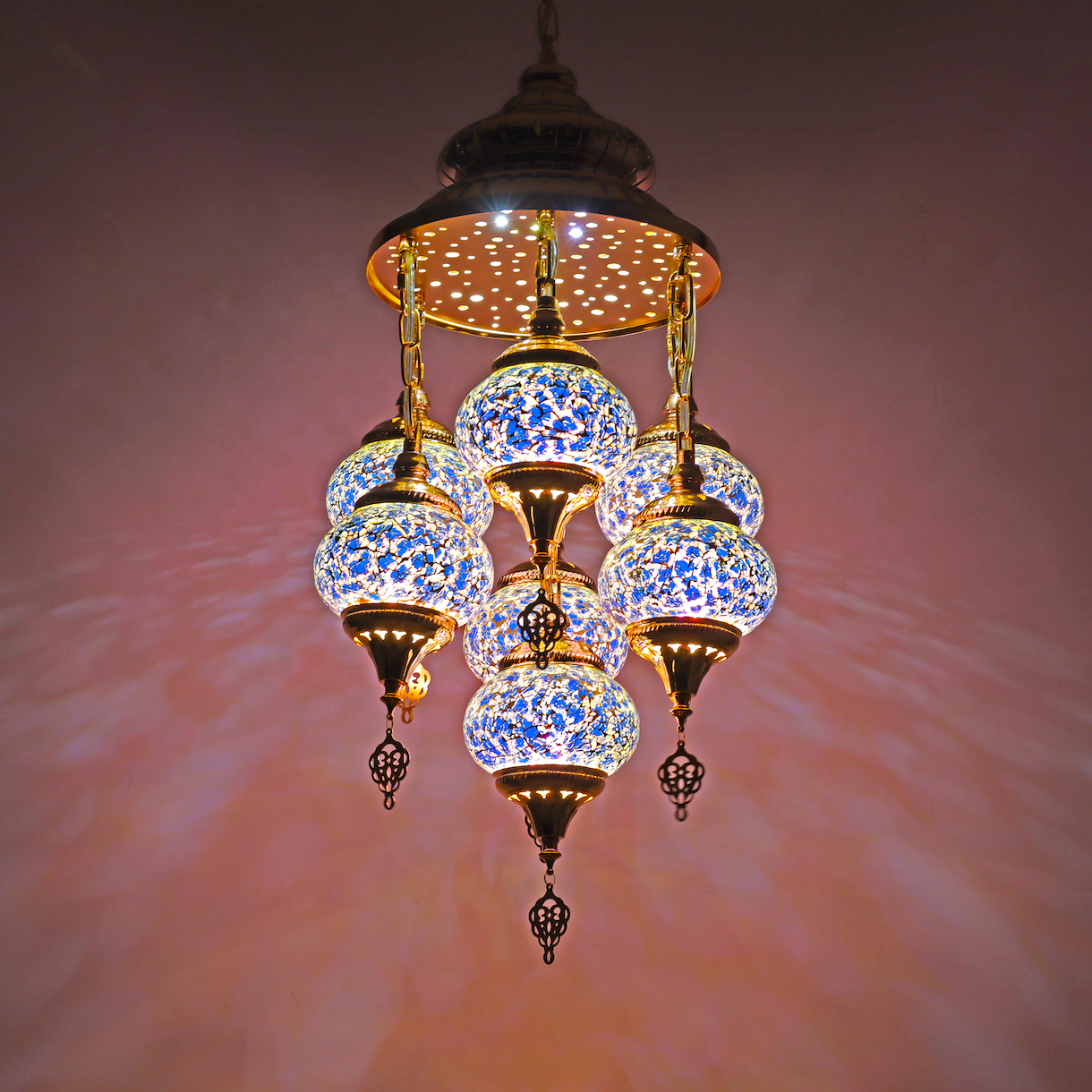 Turkish style Bohemian style  Handmade Mosaic electroplating French gold or green bronze Chandelier