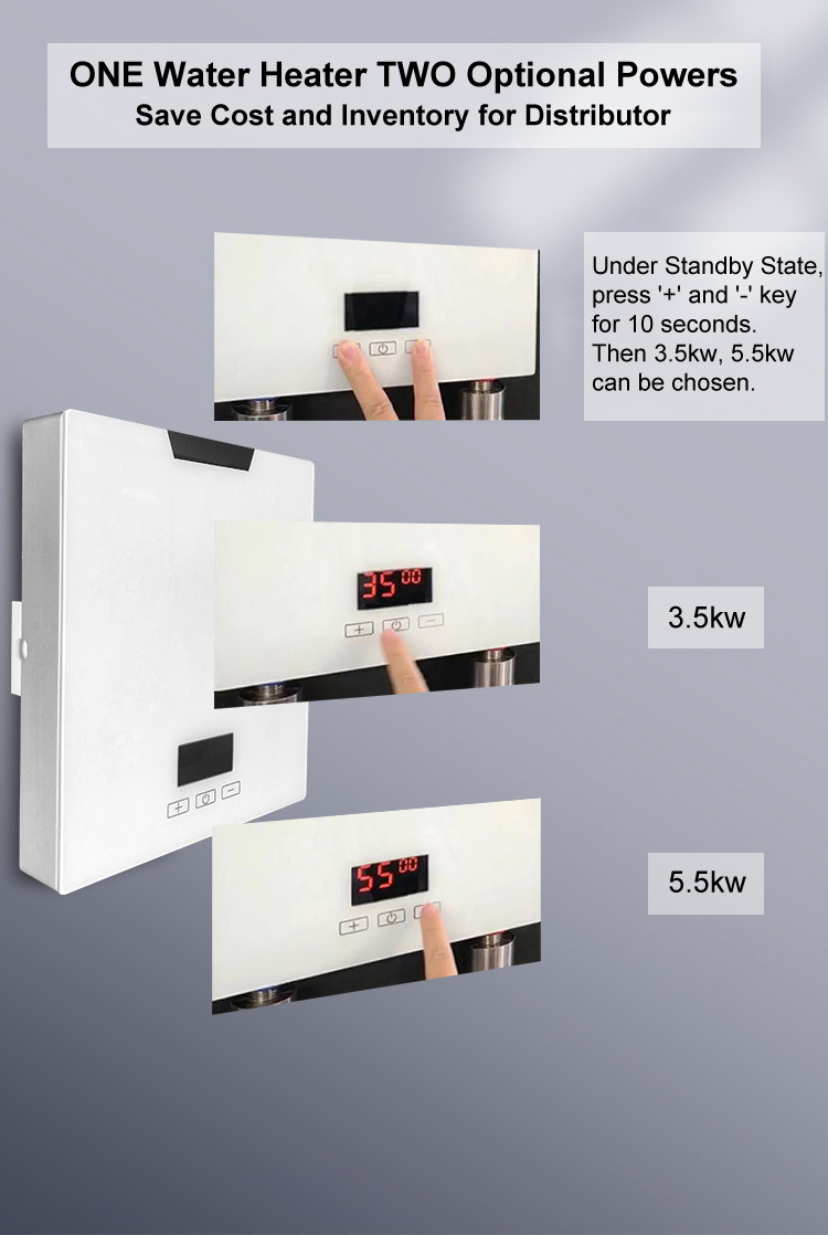 3.5Kw  5.5Kw CE CB Approved  Bathroom And Kitchen Temperature Control Hot Water Instant Electric Water With Water Pump