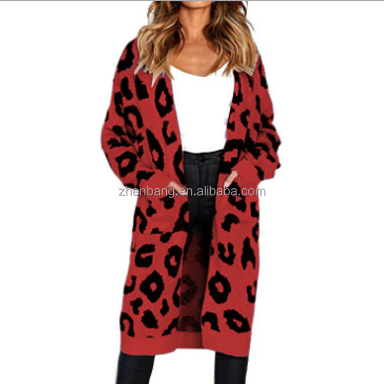 European and American cross-border Christmas women's new leopard print knitted jacket cardigan women's sweater