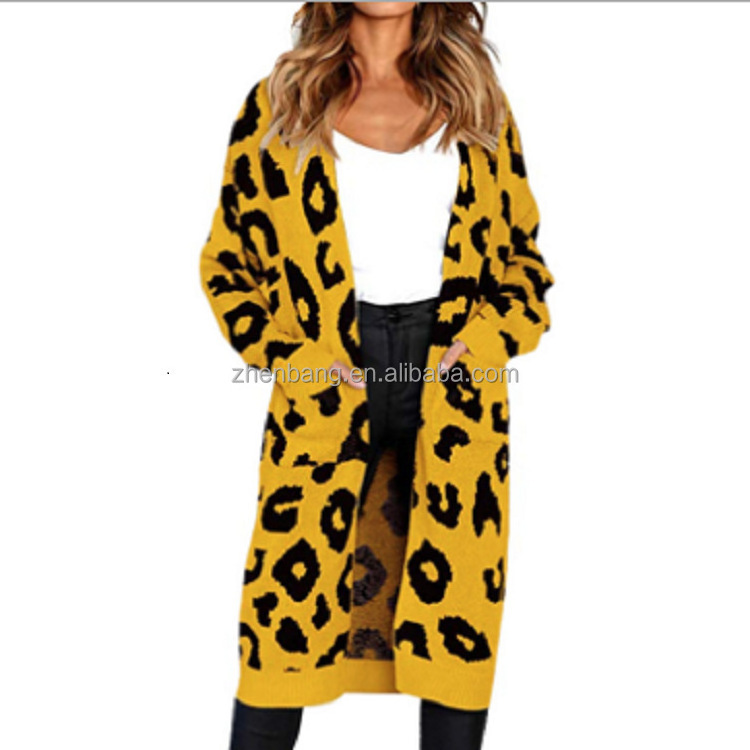 European and American cross-border Christmas women's new leopard print knitted jacket cardigan women's sweater